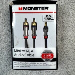 NEW Monster 6ft Mini to RCA Audio Cable 3.5mm Aux to Stereo RCA Gold Plated
